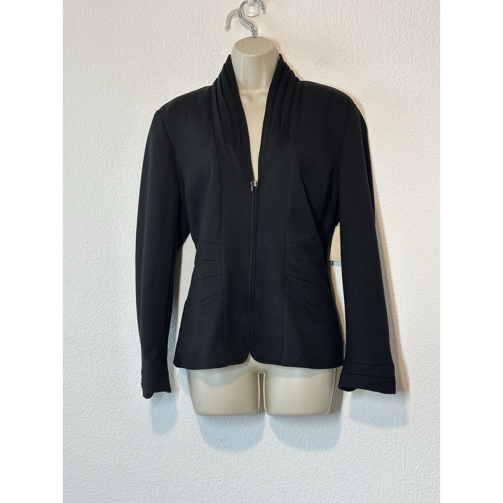NEW Coldwater Creek Ponte Blazer Jacket Sz 12 Black Shaped Fit Minimalist